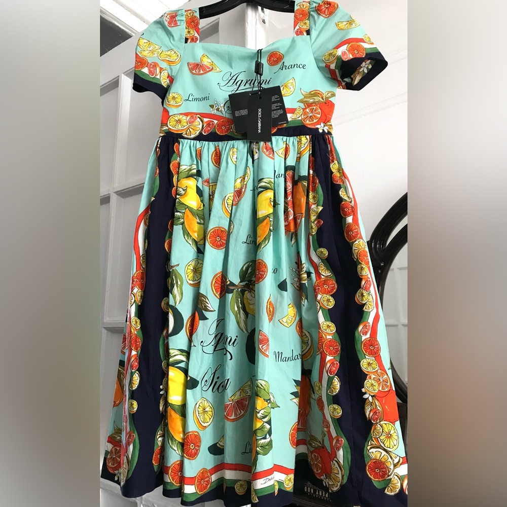 Dolce & Gobbana Blue Capri Citrus Dress | Cotton Poplin Midi | Fruit Print Dress